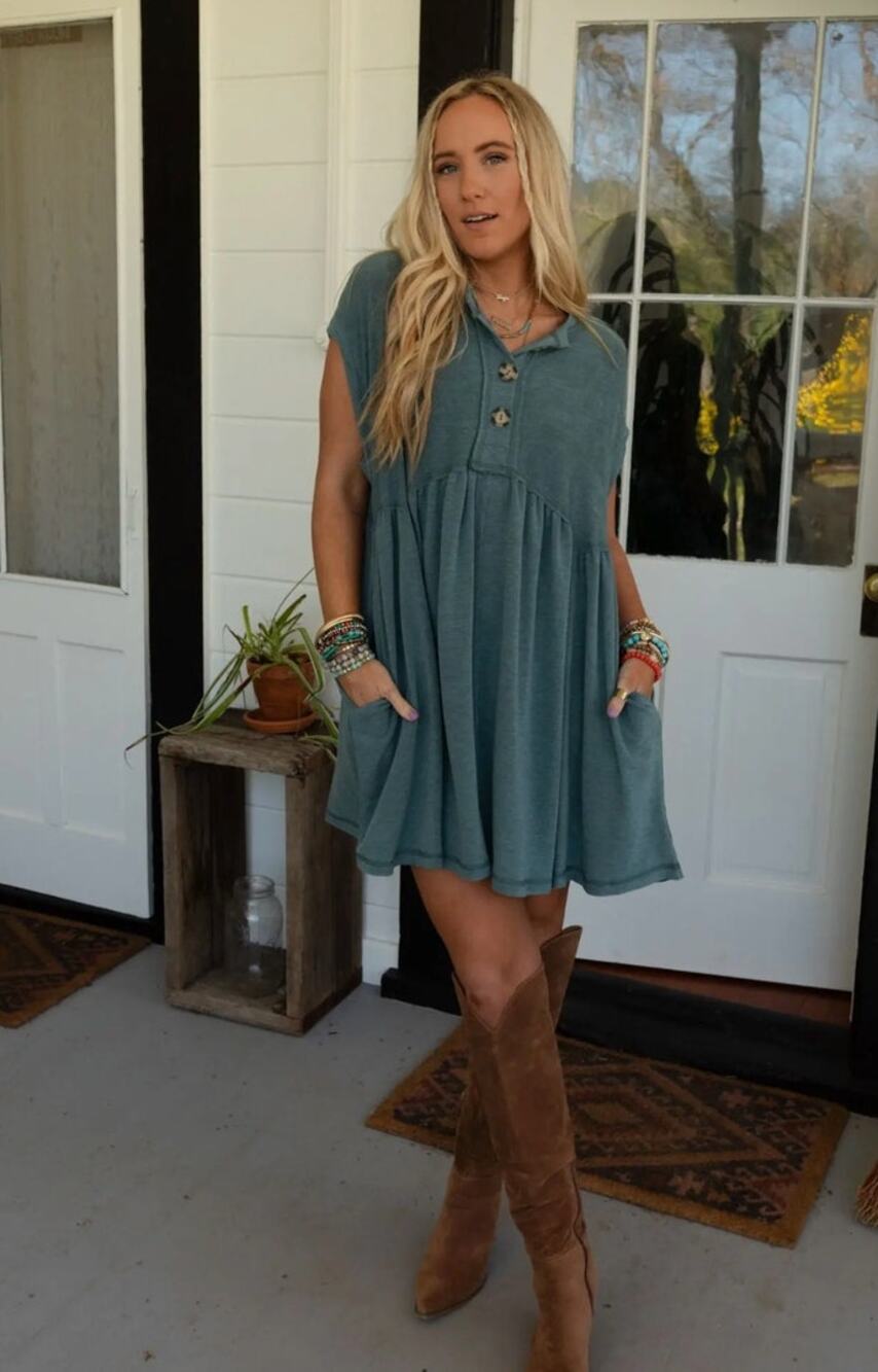 Sweet Nothings Baby Doll Dress - Teal